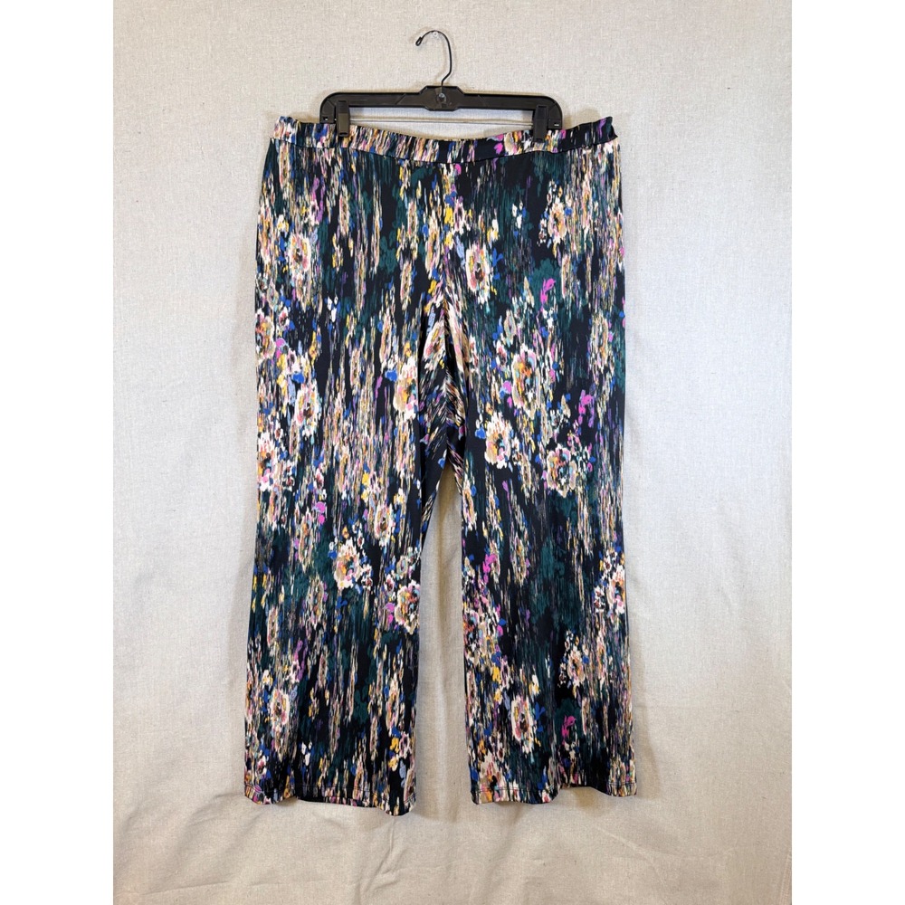Notations Womens XL Abstract Floral Print Wide Leg Stretch Pull On Pants Multi